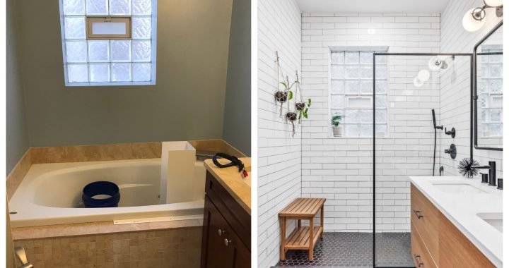 Chi |The whirlpool tub before and walk-in shower after.